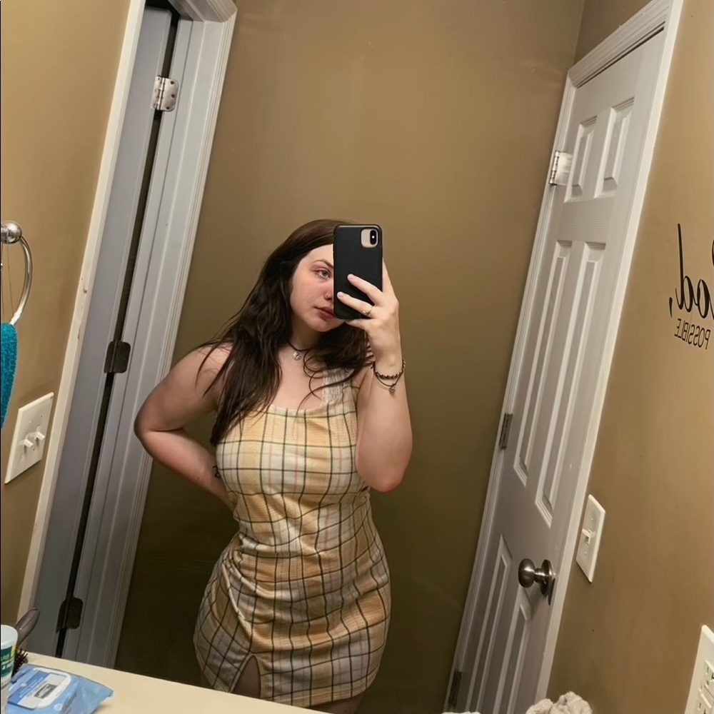 yellow plaid dress